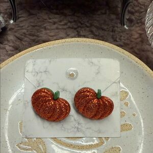 Glittery Orange Pumpkin Earrings